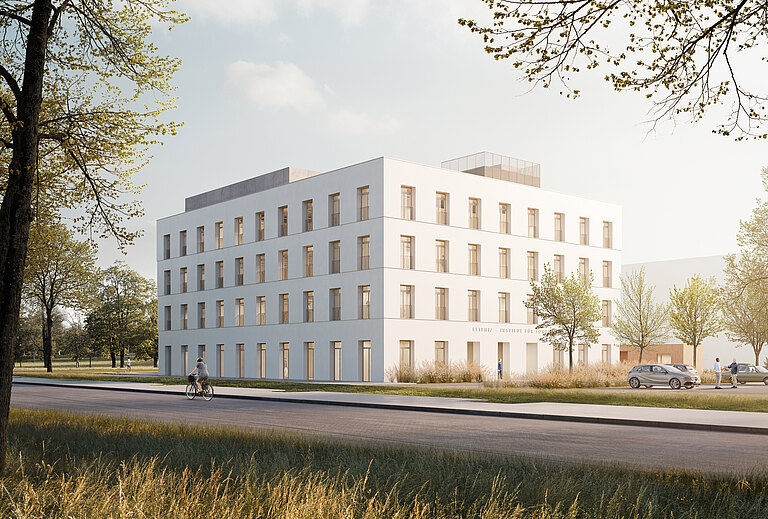 The architect's design of the new building is shown. 