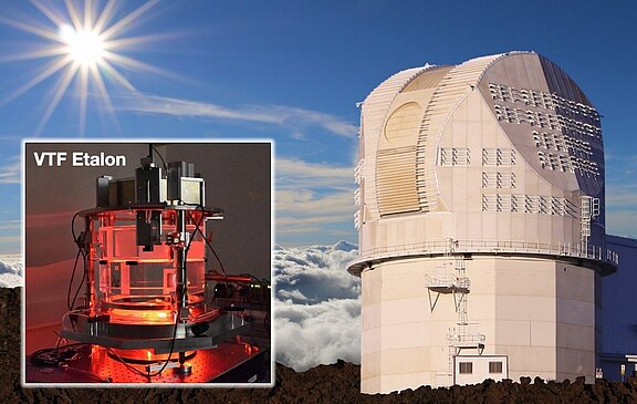 Ein Bild des Daniel K. Inouye Solar Telescope zusammen mit dem VTF Etalon.